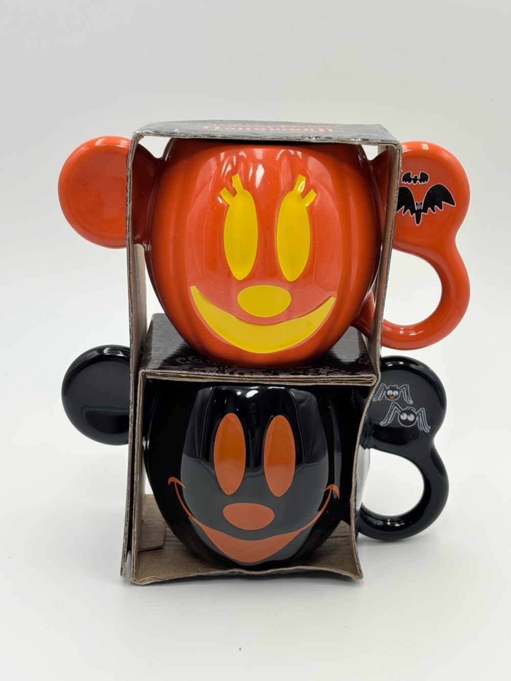 Walt Disney World Halloween Mickey &‎ Minnie Mouse Pumpkin Orange Black Mugs New